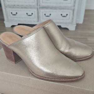 Madewell Metallic Gold Mules with Wooden Block Heel